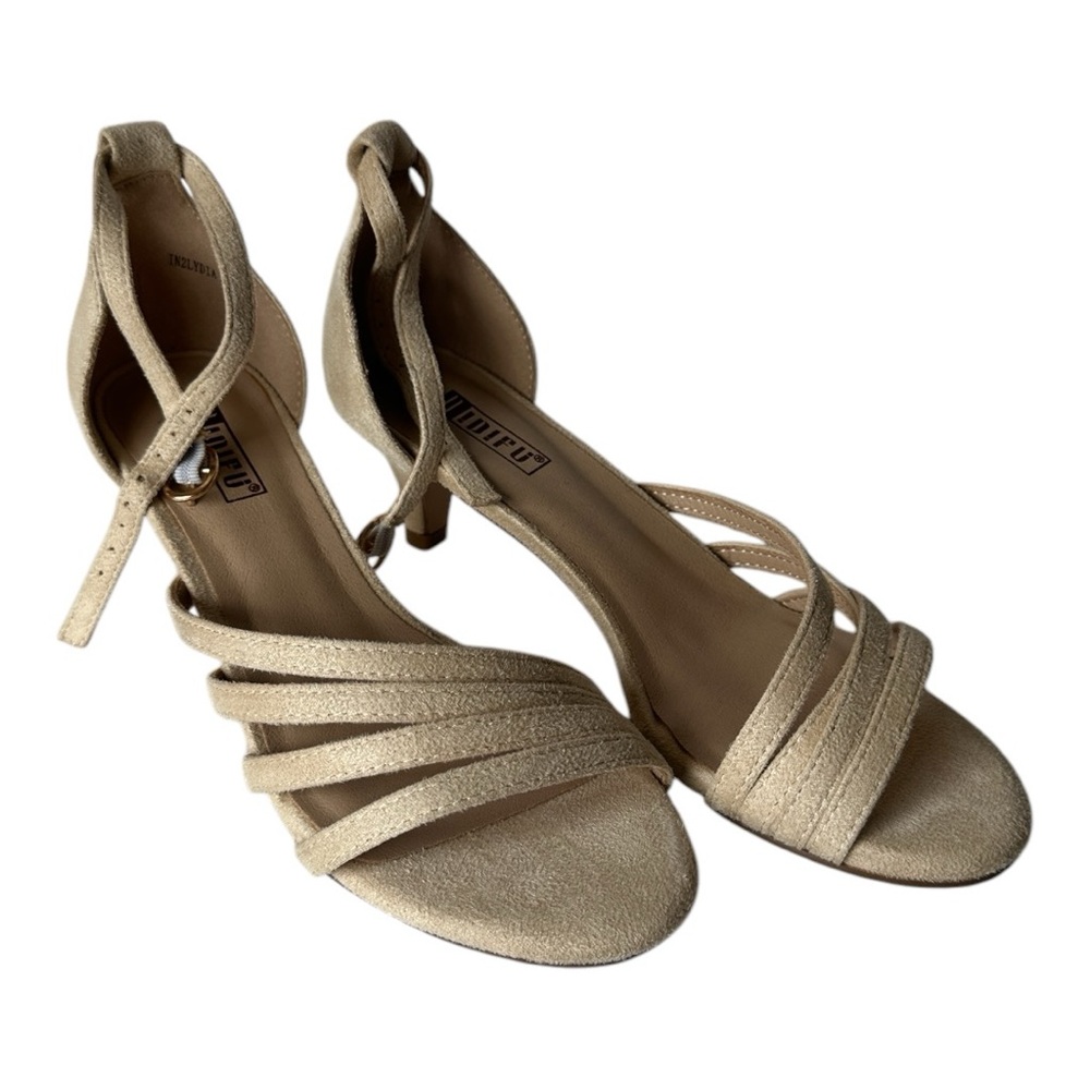 IDIFU Women’s Low Kitten Sandals Heels, Open Toe Ankle Strap, size 6.5, NIB